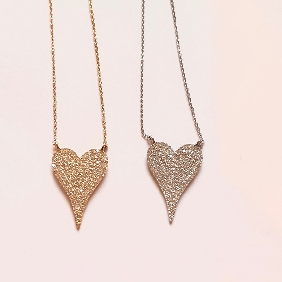 White Diamond 14k heart necklace 16-17 inch lab diamonds yellow - Picture 2 of 5